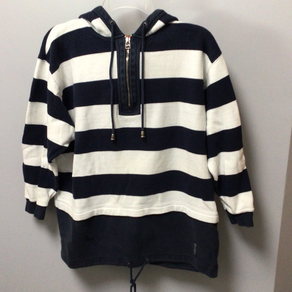 Liz & Co (Liz Claiborne) - Blue & white stripe hoodie sweatshirt - Picture 3 of 10